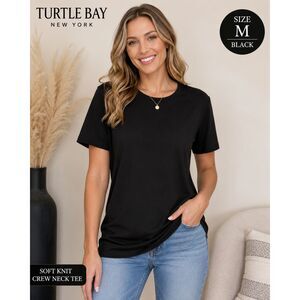 Turtle Bay New York Black Crew Neck Tee Shirt Medium NIP Damaged Package